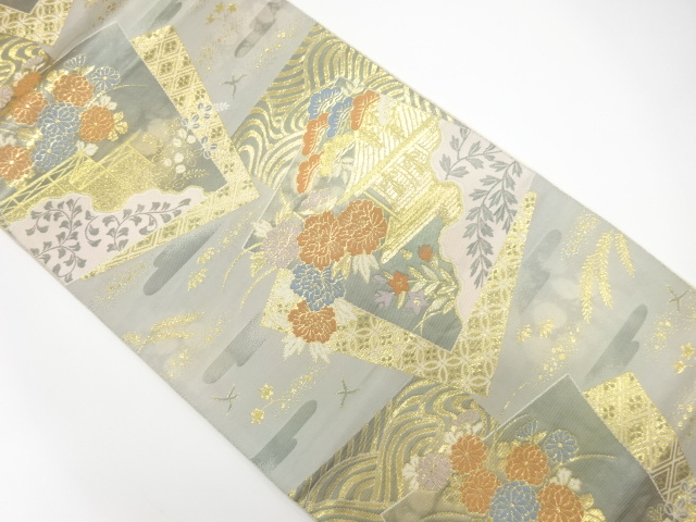 JAPANESE KIMONO / ANTIQUE FUKURO OBI / SILK / WOVEN SHIKISHI PATTERN